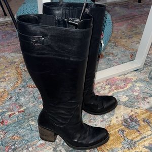 ♥️ Wide Calf Black Leather Knee High Boots